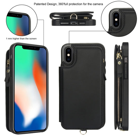 For iPhone X / XS Double Flap Zipper RFID Leather Phone Case with Short Lanyard(Black) - More iPhone Cases by buy2fix | Online Shopping UK | buy2fix