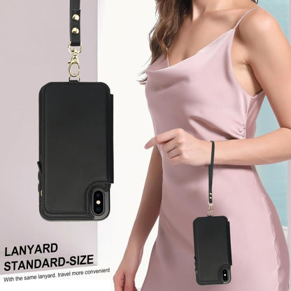 For iPhone X / XS Double Flap Zipper RFID Leather Phone Case with Short Lanyard(Black) - More iPhone Cases by buy2fix | Online Shopping UK | buy2fix