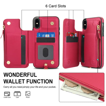 For iPhone X / XS Double Flap Zipper RFID Leather Phone Case with Short Lanyard(Red) - More iPhone Cases by buy2fix | Online Shopping UK | buy2fix