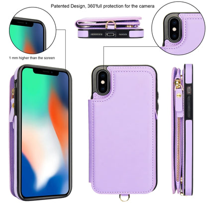 For iPhone X / XS Double Flap Zipper RFID Leather Phone Case with Short Lanyard(Light Purple) - More iPhone Cases by buy2fix | Online Shopping UK | buy2fix