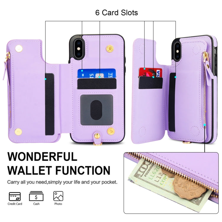 For iPhone X / XS Double Flap Zipper RFID Leather Phone Case with Short Lanyard(Light Purple) - More iPhone Cases by buy2fix | Online Shopping UK | buy2fix