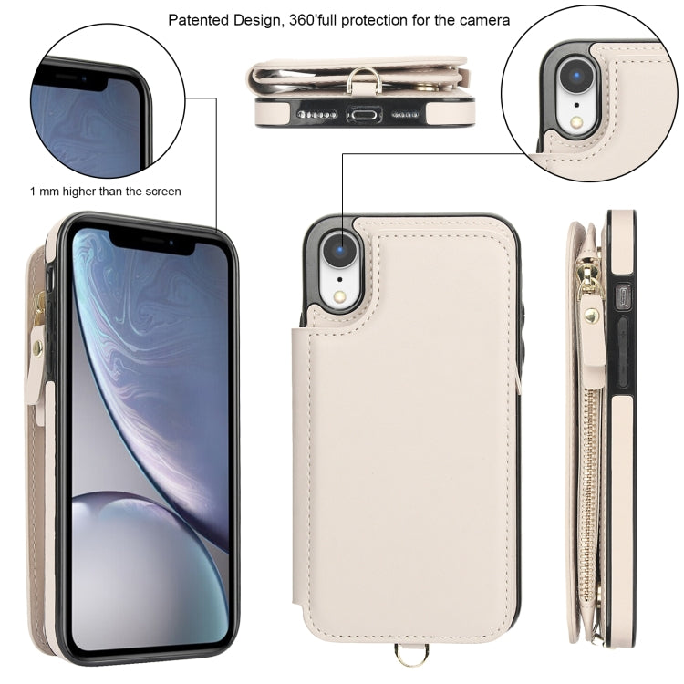 For iPhone XR Double Flap Zipper RFID Leather Phone Case with Short Lanyard(White) - More iPhone Cases by buy2fix | Online Shopping UK | buy2fix