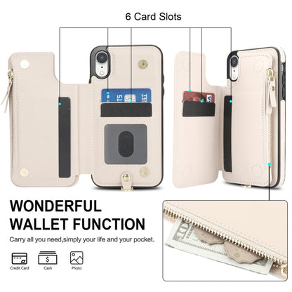 For iPhone XR Double Flap Zipper RFID Leather Phone Case with Short Lanyard(White) - More iPhone Cases by buy2fix | Online Shopping UK | buy2fix