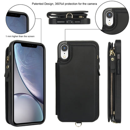 For iPhone XR Double Flap Zipper RFID Leather Phone Case with Short Lanyard(Black) - More iPhone Cases by buy2fix | Online Shopping UK | buy2fix