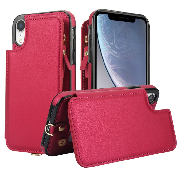 For iPhone XR Double Flap Zipper RFID Leather Phone Case with Short Lanyard(Red) - More iPhone Cases by buy2fix | Online Shopping UK | buy2fix