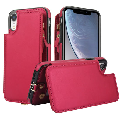 For iPhone XR Double Flap Zipper RFID Leather Phone Case with Short Lanyard(Red) - More iPhone Cases by buy2fix | Online Shopping UK | buy2fix