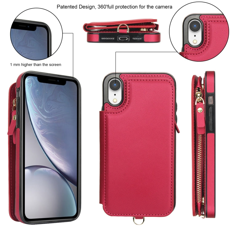 For iPhone XR Double Flap Zipper RFID Leather Phone Case with Short Lanyard(Red) - More iPhone Cases by buy2fix | Online Shopping UK | buy2fix