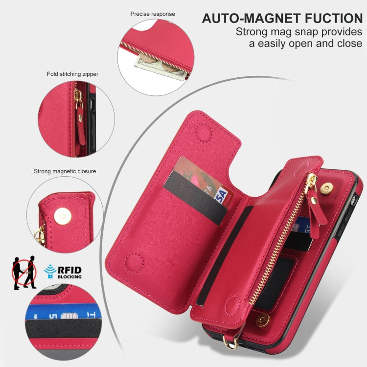 For iPhone XR Double Flap Zipper RFID Leather Phone Case with Short Lanyard(Red) - More iPhone Cases by buy2fix | Online Shopping UK | buy2fix