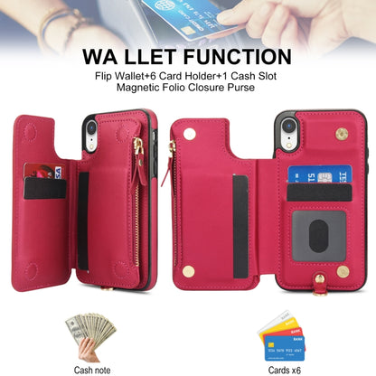 For iPhone XR Double Flap Zipper RFID Leather Phone Case with Short Lanyard(Red) - More iPhone Cases by buy2fix | Online Shopping UK | buy2fix