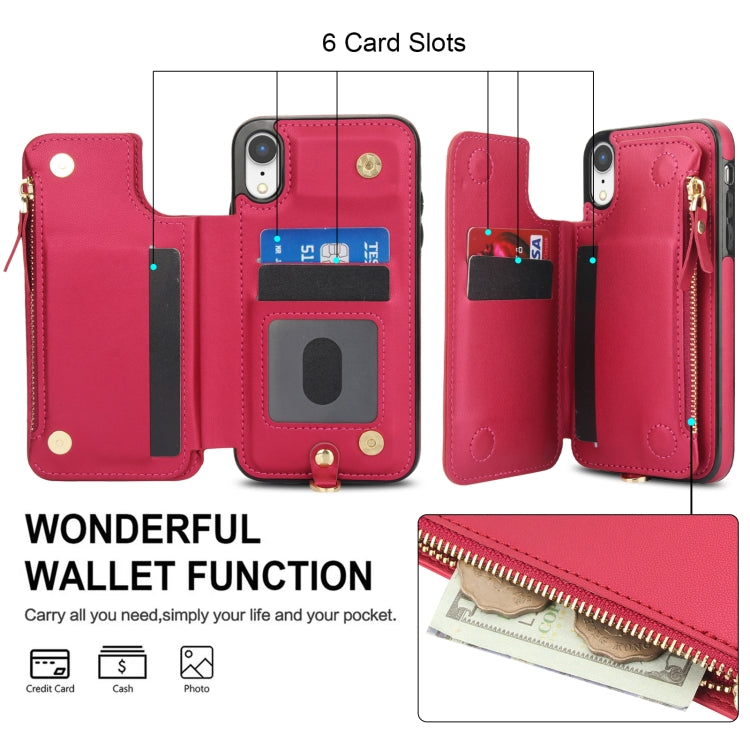 For iPhone XR Double Flap Zipper RFID Leather Phone Case with Short Lanyard(Red) - More iPhone Cases by buy2fix | Online Shopping UK | buy2fix