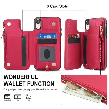 For iPhone XR Double Flap Zipper RFID Leather Phone Case with Short Lanyard(Red) - More iPhone Cases by buy2fix | Online Shopping UK | buy2fix