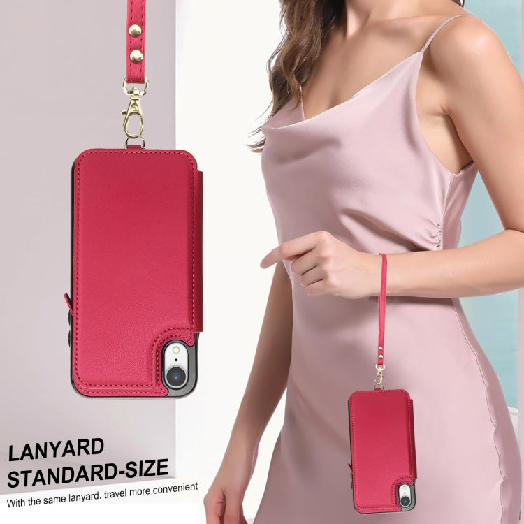 For iPhone XR Double Flap Zipper RFID Leather Phone Case with Short Lanyard(Red) - More iPhone Cases by buy2fix | Online Shopping UK | buy2fix