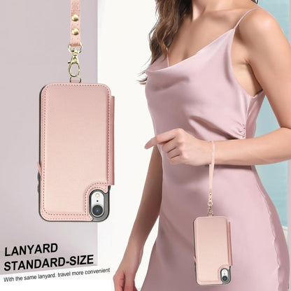 For iPhone XR Double Flap Zipper RFID Leather Phone Case with Short Lanyard(Rose Gold) - More iPhone Cases by buy2fix | Online Shopping UK | buy2fix