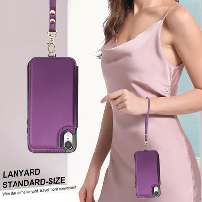 For iPhone XR Double Flap Zipper RFID Leather Phone Case with Short Lanyard(Dark Purple) - More iPhone Cases by buy2fix | Online Shopping UK | buy2fix