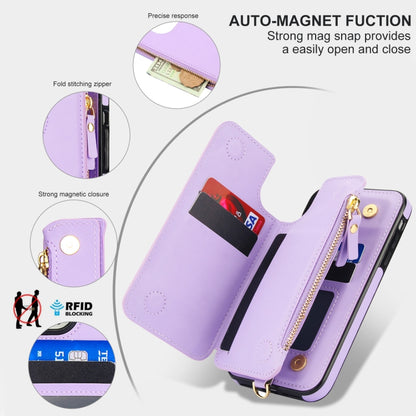 For iPhone XR Double Flap Zipper RFID Leather Phone Case with Short Lanyard(Light Purple) - More iPhone Cases by buy2fix | Online Shopping UK | buy2fix