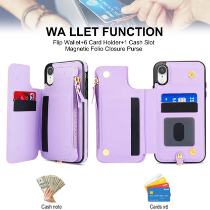 For iPhone XR Double Flap Zipper RFID Leather Phone Case with Short Lanyard(Light Purple) - More iPhone Cases by buy2fix | Online Shopping UK | buy2fix
