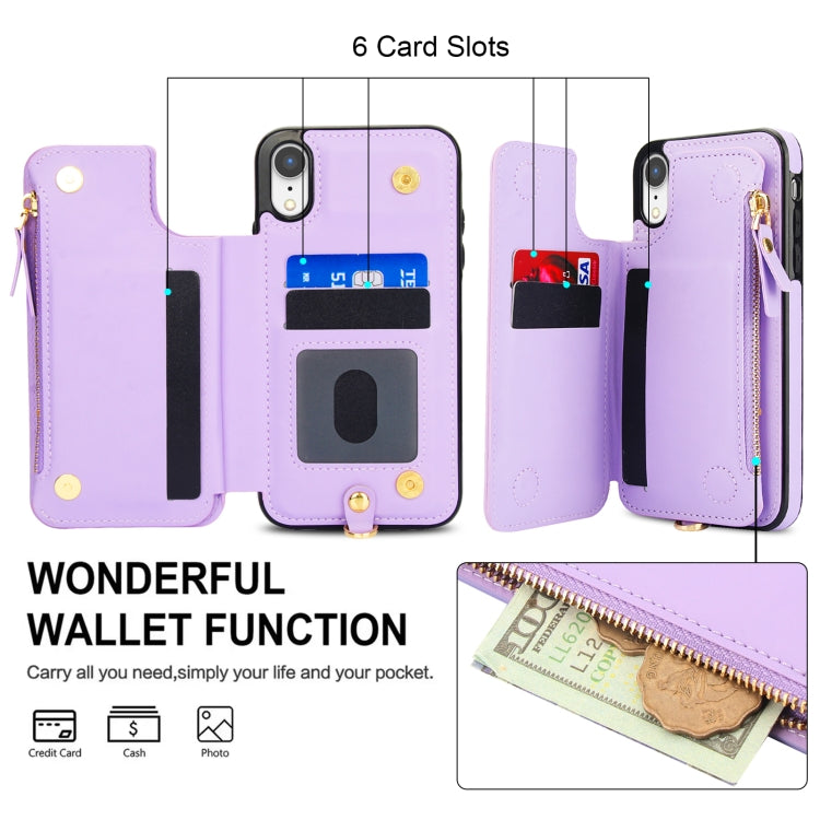 For iPhone XR Double Flap Zipper RFID Leather Phone Case with Short Lanyard(Light Purple) - More iPhone Cases by buy2fix | Online Shopping UK | buy2fix