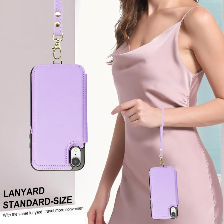 For iPhone XR Double Flap Zipper RFID Leather Phone Case with Short Lanyard(Light Purple) - More iPhone Cases by buy2fix | Online Shopping UK | buy2fix