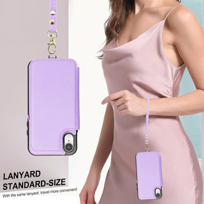 For iPhone XR Double Flap Zipper RFID Leather Phone Case with Short Lanyard(Light Purple) - More iPhone Cases by buy2fix | Online Shopping UK | buy2fix