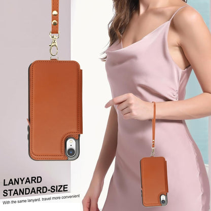 For iPhone XR Double Flap Zipper RFID Leather Phone Case with Short Lanyard(Brown) - More iPhone Cases by buy2fix | Online Shopping UK | buy2fix