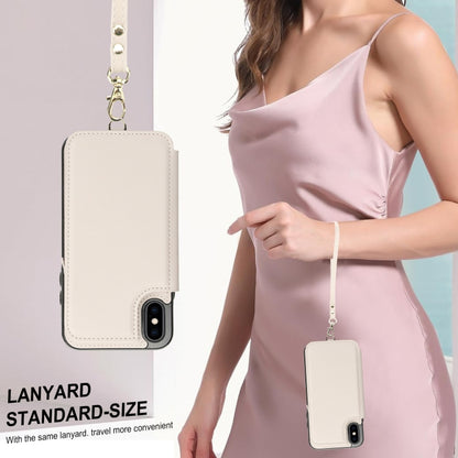 For iPhone XS Max Double Flap Zipper RFID Leather Phone Case with Short Lanyard(White) - More iPhone Cases by buy2fix | Online Shopping UK | buy2fix