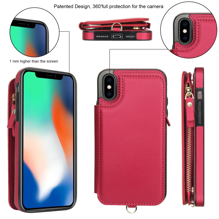 For iPhone XS Max Double Flap Zipper RFID Leather Phone Case with Short Lanyard(Red) - More iPhone Cases by buy2fix | Online Shopping UK | buy2fix