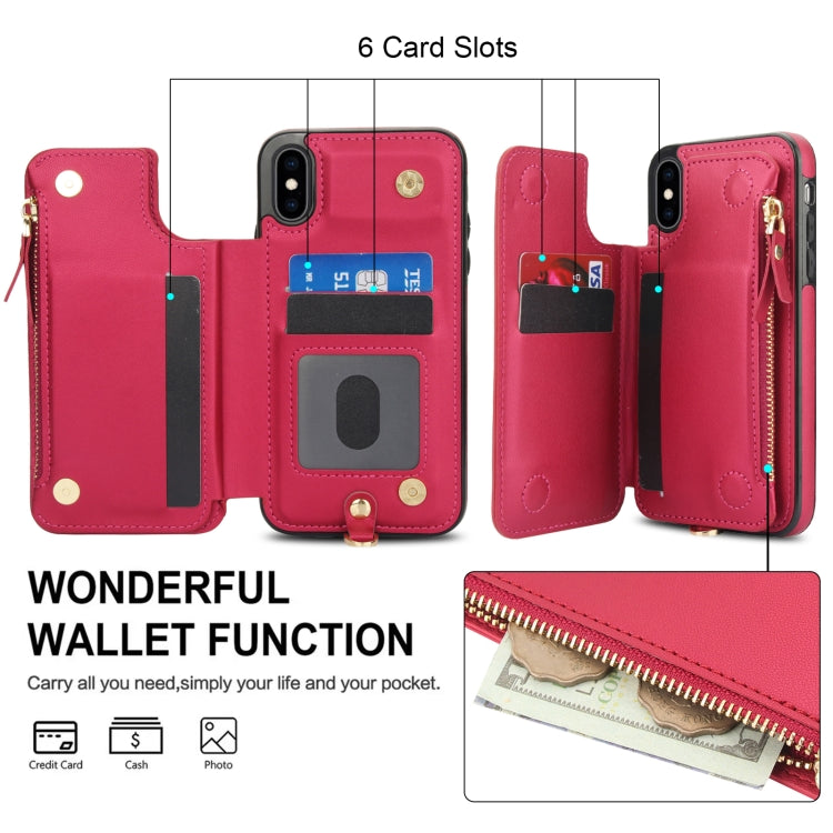 For iPhone XS Max Double Flap Zipper RFID Leather Phone Case with Short Lanyard(Red) - More iPhone Cases by buy2fix | Online Shopping UK | buy2fix