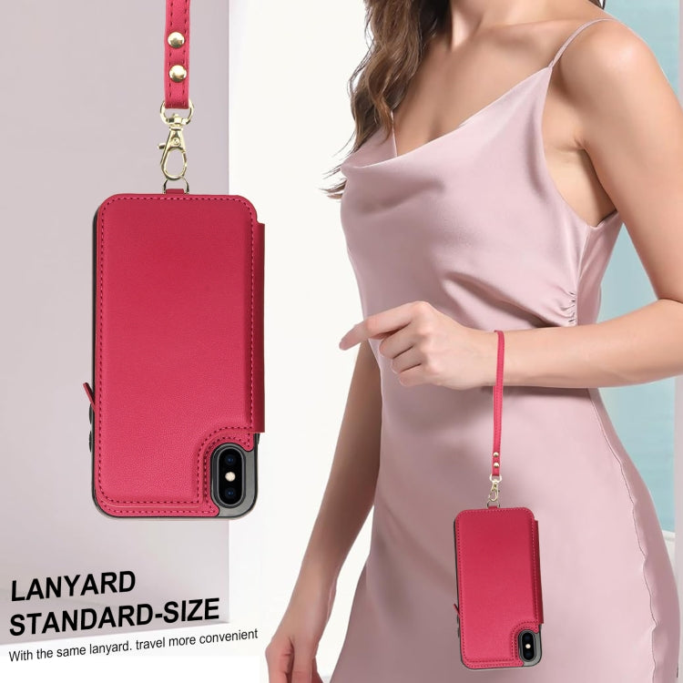 For iPhone XS Max Double Flap Zipper RFID Leather Phone Case with Short Lanyard(Red) - More iPhone Cases by buy2fix | Online Shopping UK | buy2fix