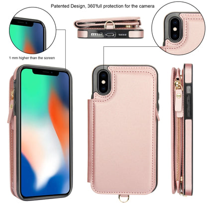 For iPhone XS Max Double Flap Zipper RFID Leather Phone Case with Short Lanyard(Rose Gold) - More iPhone Cases by buy2fix | Online Shopping UK | buy2fix