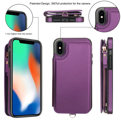 For iPhone XS Max Double Flap Zipper RFID Leather Phone Case with Short Lanyard(Dark Purple) - More iPhone Cases by buy2fix | Online Shopping UK | buy2fix