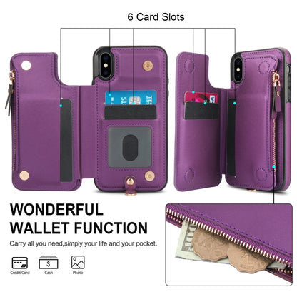 For iPhone XS Max Double Flap Zipper RFID Leather Phone Case with Short Lanyard(Dark Purple) - More iPhone Cases by buy2fix | Online Shopping UK | buy2fix
