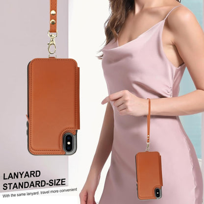 For iPhone XS Max Double Flap Zipper RFID Leather Phone Case with Short Lanyard(Brown) - More iPhone Cases by buy2fix | Online Shopping UK | buy2fix