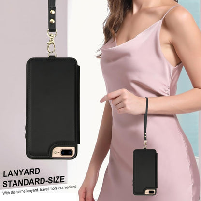 For iPhone 8 Plus / 7 Plus Double Flap Zipper RFID Leather Phone Case with Short Lanyard(Black) - More iPhone Cases by buy2fix | Online Shopping UK | buy2fix