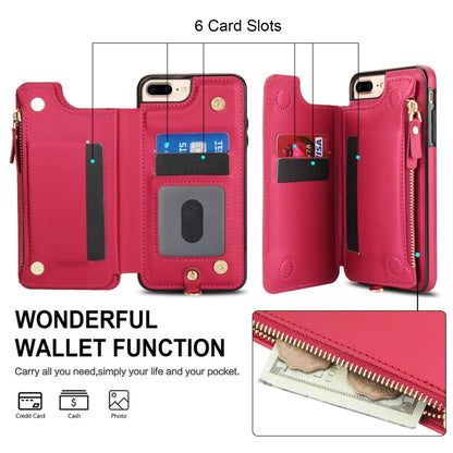 For iPhone 8 Plus / 7 Plus Double Flap Zipper RFID Leather Phone Case with Short Lanyard(Red) - More iPhone Cases by buy2fix | Online Shopping UK | buy2fix