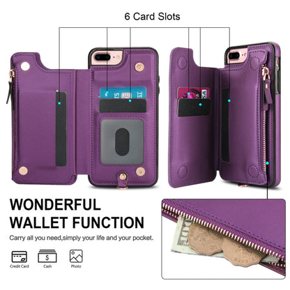For iPhone 8 Plus / 7 Plus Double Flap Zipper RFID Leather Phone Case with Short Lanyard(Dark Purple) - More iPhone Cases by buy2fix | Online Shopping UK | buy2fix