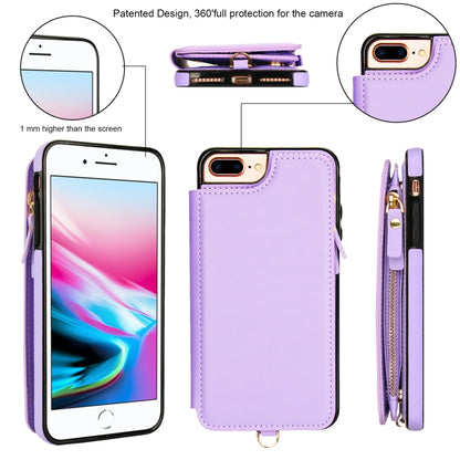 For iPhone 8 Plus / 7 Plus Double Flap Zipper RFID Leather Phone Case with Short Lanyard(Light Purple) - More iPhone Cases by buy2fix | Online Shopping UK | buy2fix