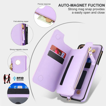 For iPhone 8 Plus / 7 Plus Double Flap Zipper RFID Leather Phone Case with Short Lanyard(Light Purple) - More iPhone Cases by buy2fix | Online Shopping UK | buy2fix