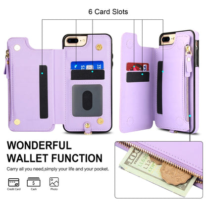 For iPhone 8 Plus / 7 Plus Double Flap Zipper RFID Leather Phone Case with Short Lanyard(Light Purple) - More iPhone Cases by buy2fix | Online Shopping UK | buy2fix