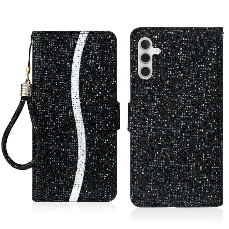 For Samsung Galaxy S25 5G Glitter Powder Filp Leather Phone Case(Black) by buy2fix