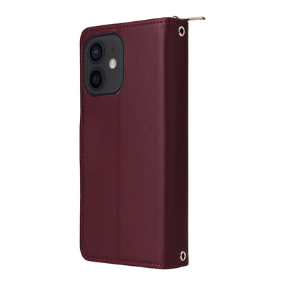 For iPhone 12 / 12 Pro Nine-card Slots Zipper Wallet Bag Leather Phone Case(Wine Red) - iPhone 12 / 12 Pro Cases by buy2fix | Online Shopping UK | buy2fix