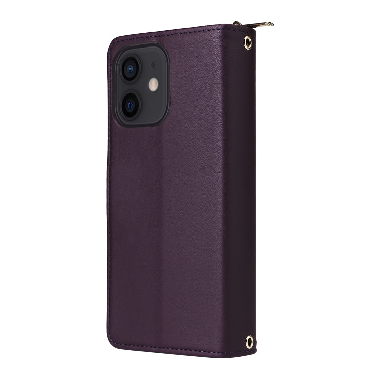 For iPhone 12 / 12 Pro Nine-card Slots Zipper Wallet Bag Leather Phone Case(Dark Purple) - iPhone 12 / 12 Pro Cases by buy2fix | Online Shopping UK | buy2fix
