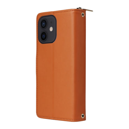 For iPhone 12 / 12 Pro Nine-card Slots Zipper Wallet Bag Leather Phone Case(Brown) - iPhone 12 / 12 Pro Cases by buy2fix | Online Shopping UK | buy2fix