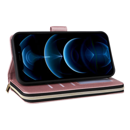 For iPhone 12 Pro Max Nine-card Slots Zipper Wallet Bag Leather Phone Case(Rose Gold) - iPhone 12 Pro Max Cases by buy2fix | Online Shopping UK | buy2fix