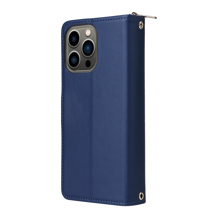 For iPhone 13 Pro Nine-card Slots Zipper Wallet Bag Leather Phone Case(Blue) - iPhone 13 Pro Cases by buy2fix | Online Shopping UK | buy2fix