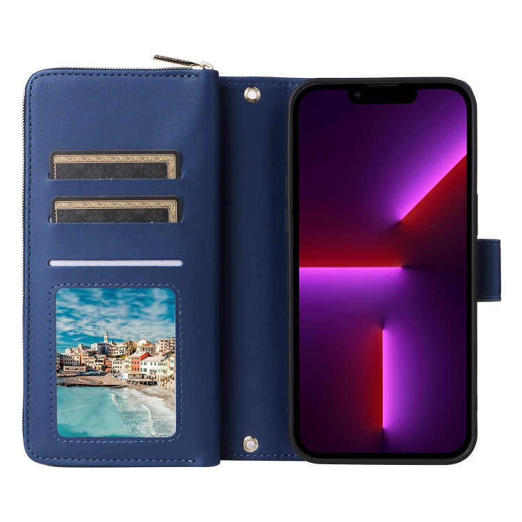 For iPhone 13 Pro Nine-card Slots Zipper Wallet Bag Leather Phone Case(Blue) - iPhone 13 Pro Cases by buy2fix | Online Shopping UK | buy2fix