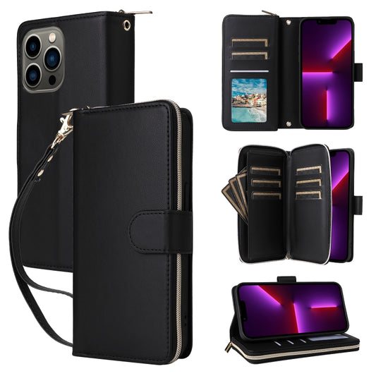 For iPhone 13 Pro Nine-card Slots Zipper Wallet Bag Leather Phone Case(Black) - iPhone 13 Pro Cases by buy2fix | Online Shopping UK | buy2fix