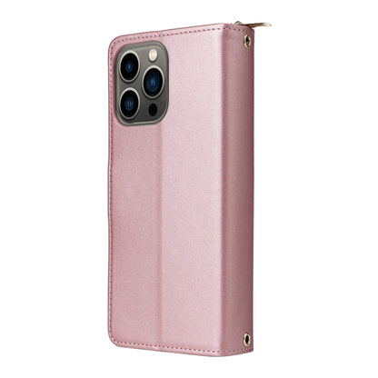 For iPhone 13 Pro Nine-card Slots Zipper Wallet Bag Leather Phone Case(Rose Gold) - iPhone 13 Pro Cases by buy2fix | Online Shopping UK | buy2fix
