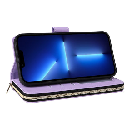 For iPhone 13 Pro Max Nine-card Slots Zipper Wallet Bag Leather Phone Case(Light Purple) - iPhone 13 Pro Max Cases by buy2fix | Online Shopping UK | buy2fix