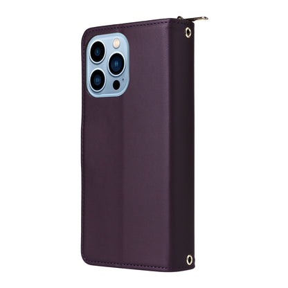 For iPhone 13 Pro Max Nine-card Slots Zipper Wallet Bag Leather Phone Case(Dark Purple) - iPhone 13 Pro Max Cases by buy2fix | Online Shopping UK | buy2fix