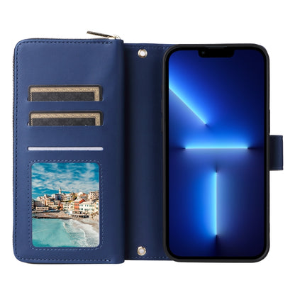 For iPhone 13 Pro Max Nine-card Slots Zipper Wallet Bag Leather Phone Case(Blue) - iPhone 13 Pro Max Cases by buy2fix | Online Shopping UK | buy2fix